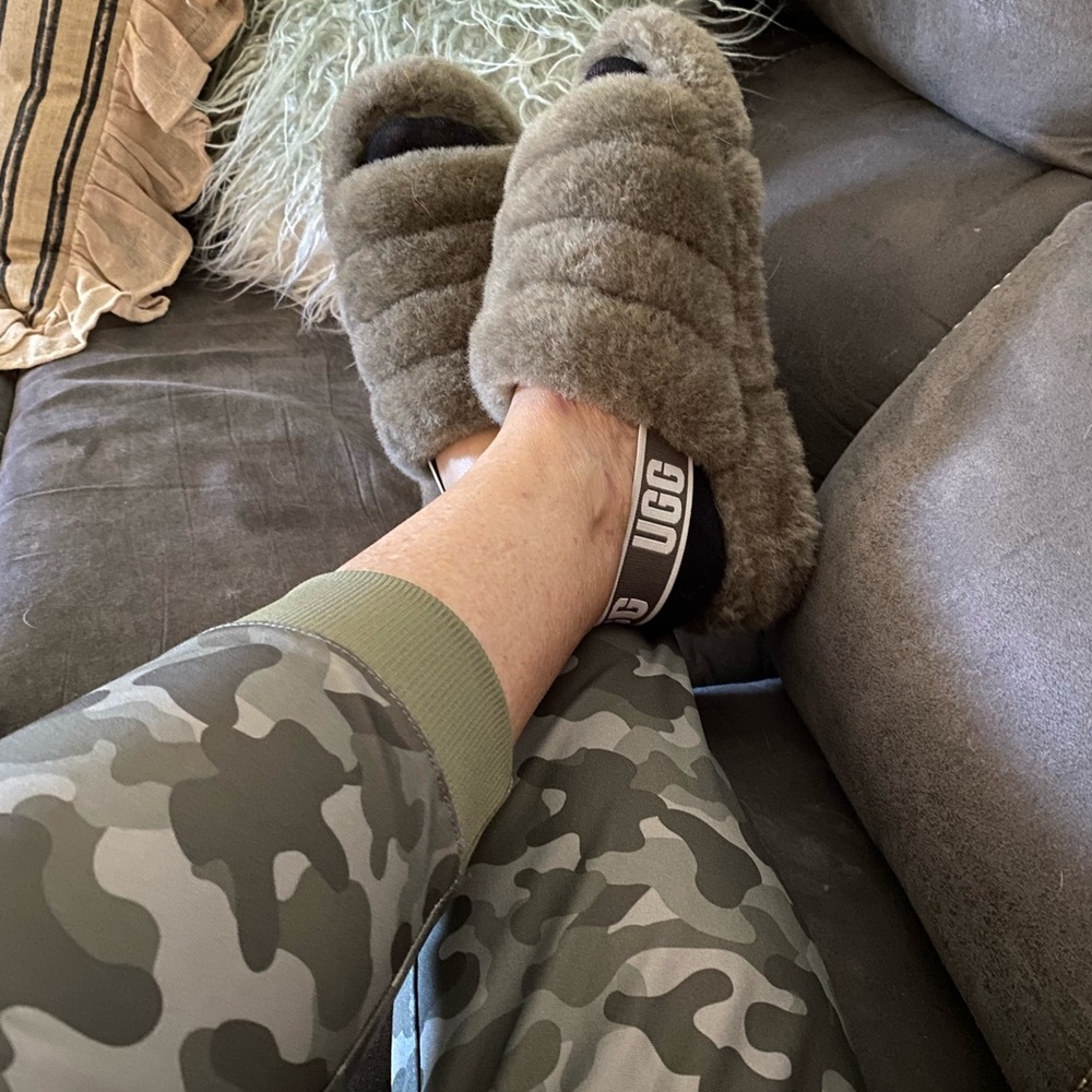 UGG Fluffy Slippers in Dark Olive